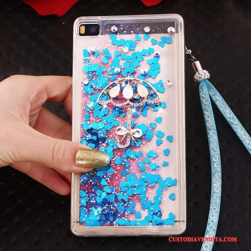 Custodia Huawei P8 Strass Alto Ring, Cover Huawei P8 Protezione Telefono Blu