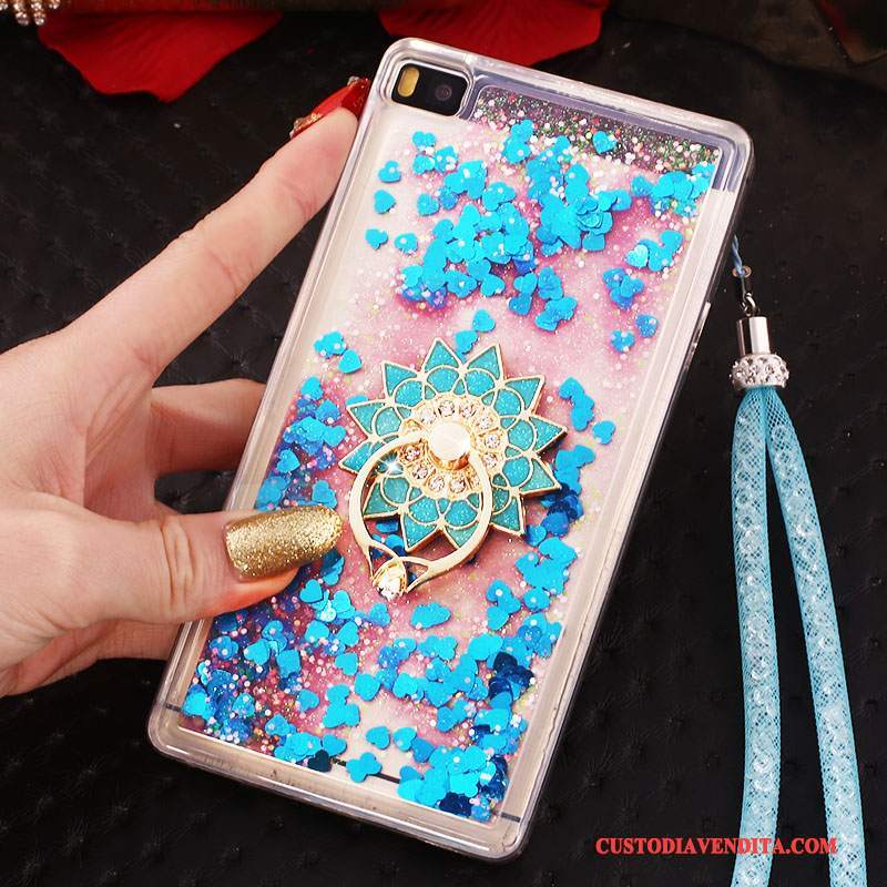 Custodia Huawei P8 Strass Alto Ring, Cover Huawei P8 Protezione Telefono Blu