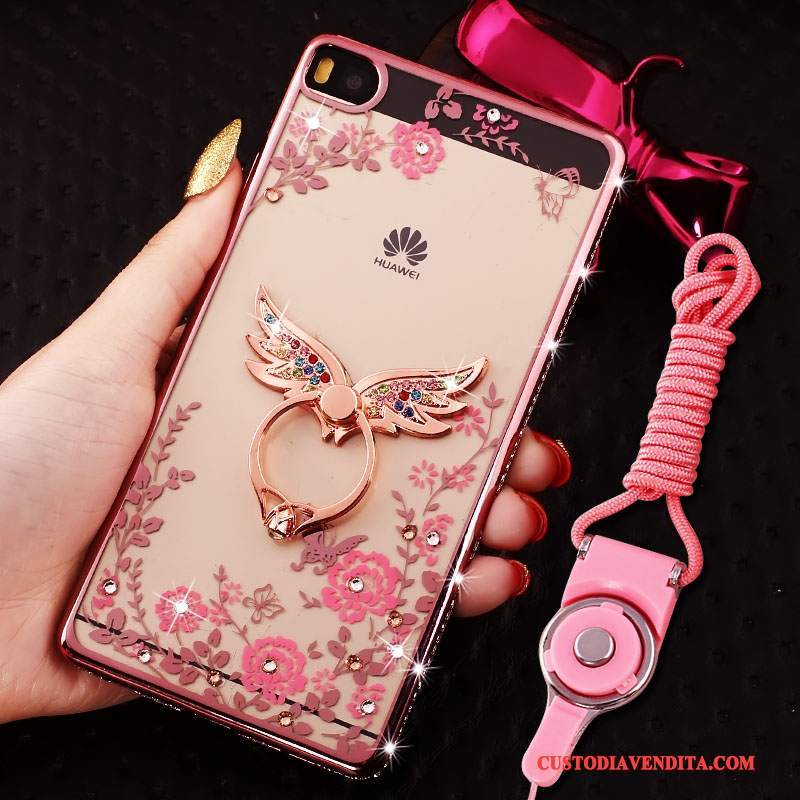 Custodia Huawei P8 Strass Morbidotelefono, Cover Huawei P8 Silicone Rosa