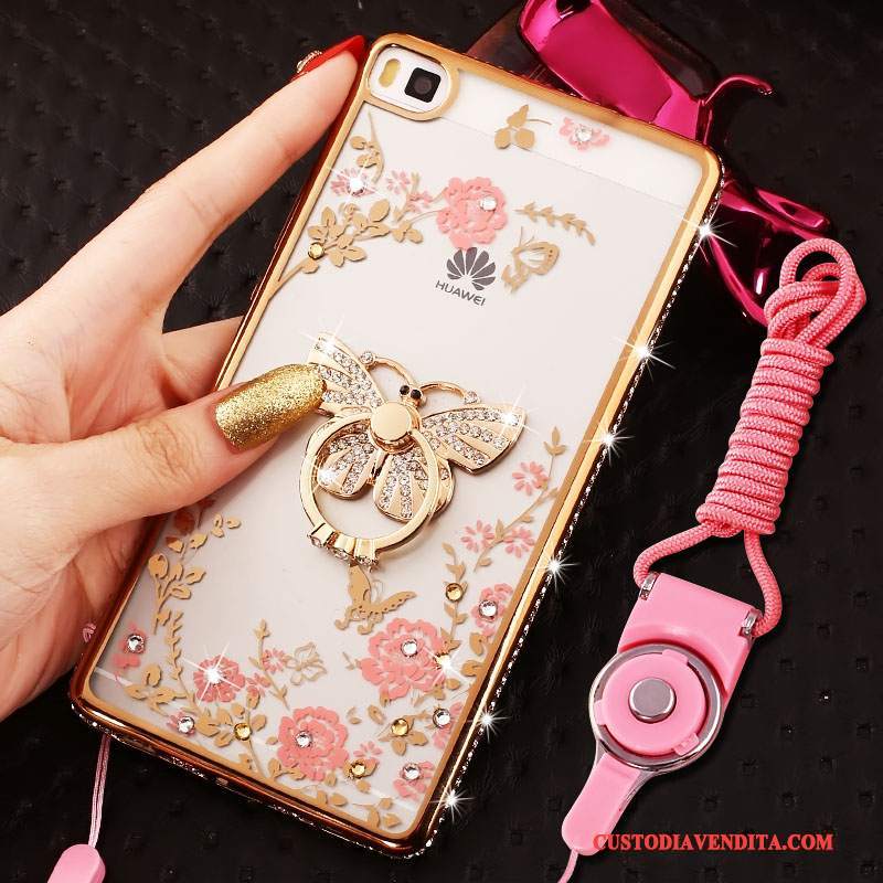 Custodia Huawei P8 Strass Morbidotelefono, Cover Huawei P8 Silicone Rosa