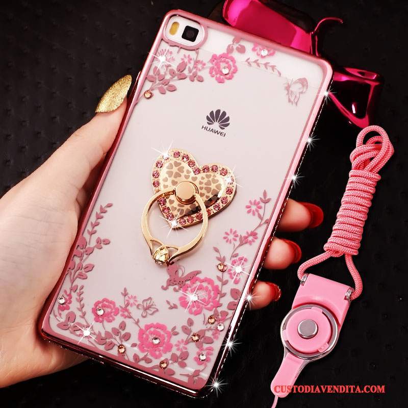 Custodia Huawei P8 Strass Morbidotelefono, Cover Huawei P8 Silicone Rosa