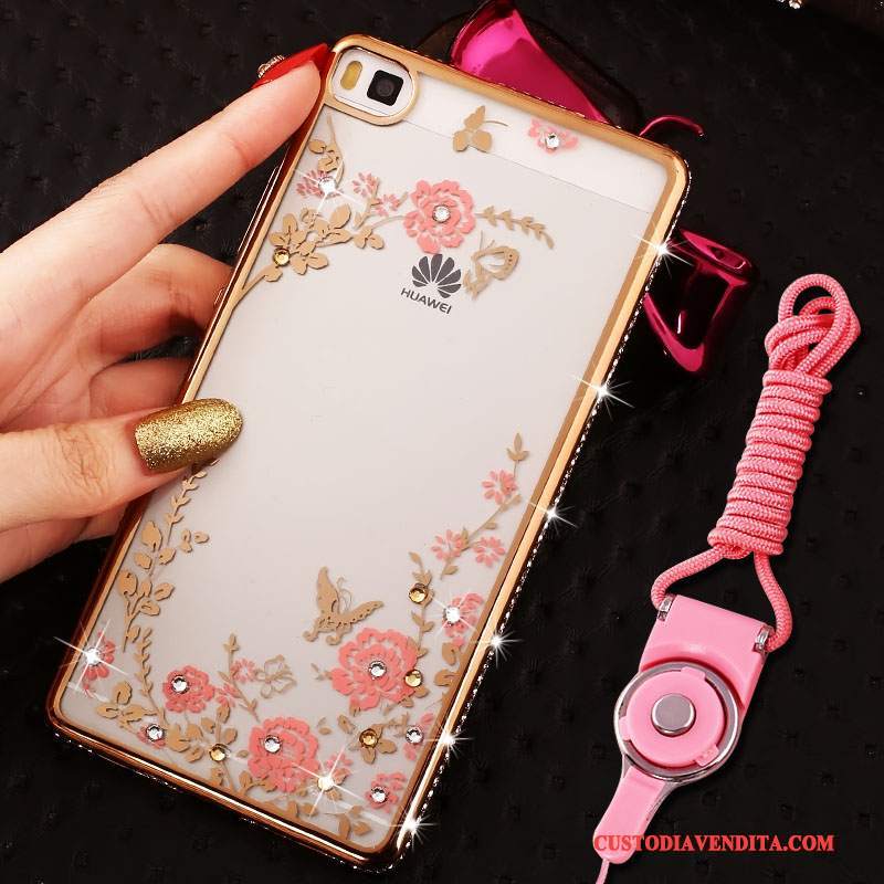 Custodia Huawei P8 Strass Morbidotelefono, Cover Huawei P8 Silicone Rosa