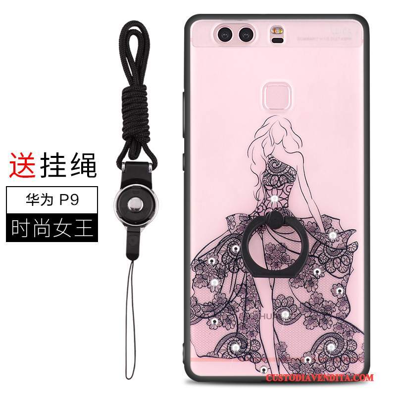 Custodia Huawei P9 Creativo Ornamenti Appesitelefono, Cover Huawei P9 Strass Rosa Tutto Incluso