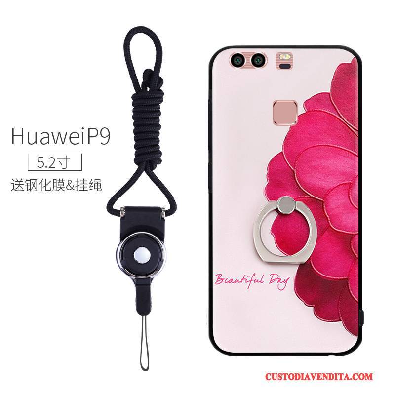 Custodia Huawei P9 Creativo Ring Anti-caduta, Cover Huawei P9 Goffratura Telefono Morbido