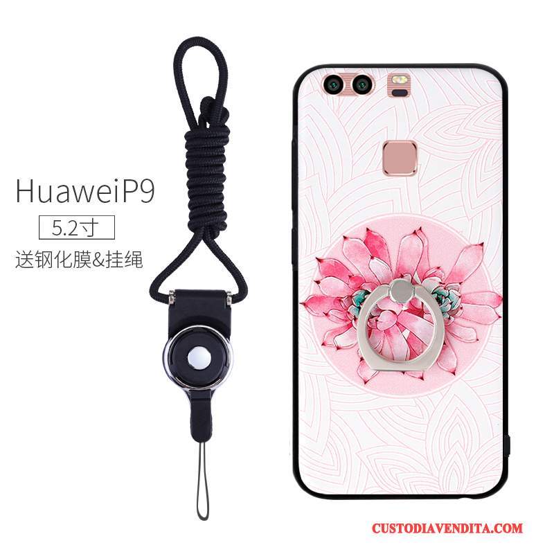 Custodia Huawei P9 Creativo Ring Anti-caduta, Cover Huawei P9 Goffratura Telefono Morbido