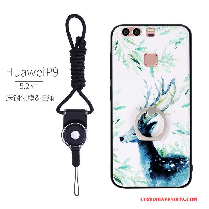 Custodia Huawei P9 Creativo Ring Anti-caduta, Cover Huawei P9 Goffratura Telefono Morbido