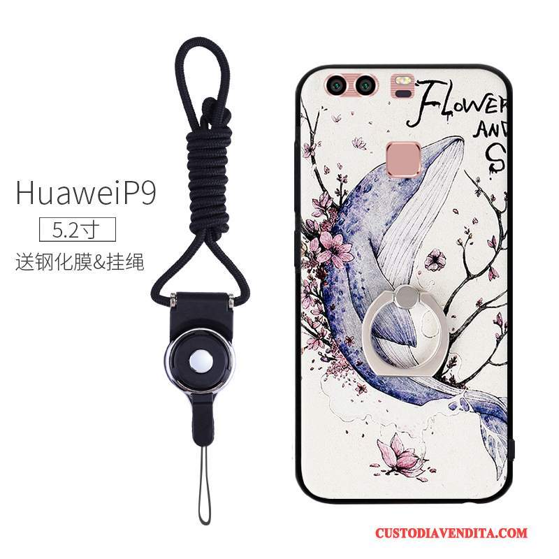 Custodia Huawei P9 Creativo Ring Anti-caduta, Cover Huawei P9 Goffratura Telefono Morbido