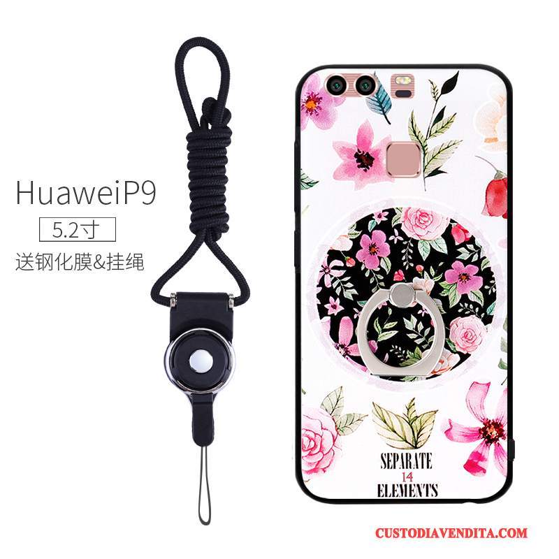 Custodia Huawei P9 Creativo Ring Anti-caduta, Cover Huawei P9 Goffratura Telefono Morbido