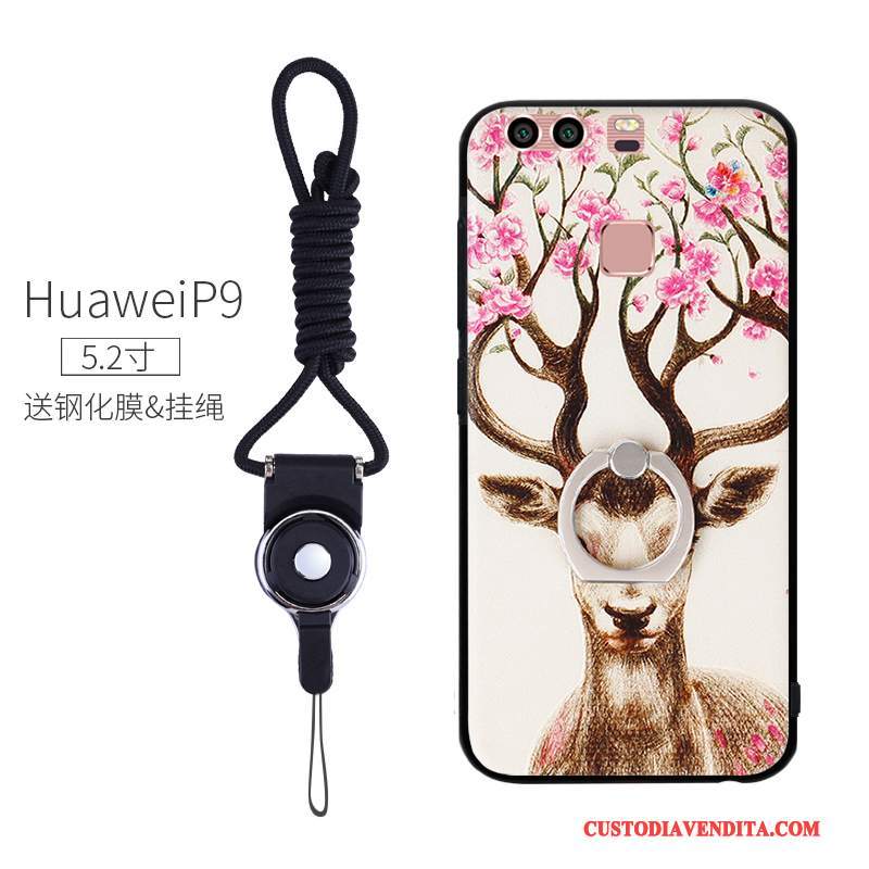 Custodia Huawei P9 Creativo Ring Anti-caduta, Cover Huawei P9 Goffratura Telefono Morbido