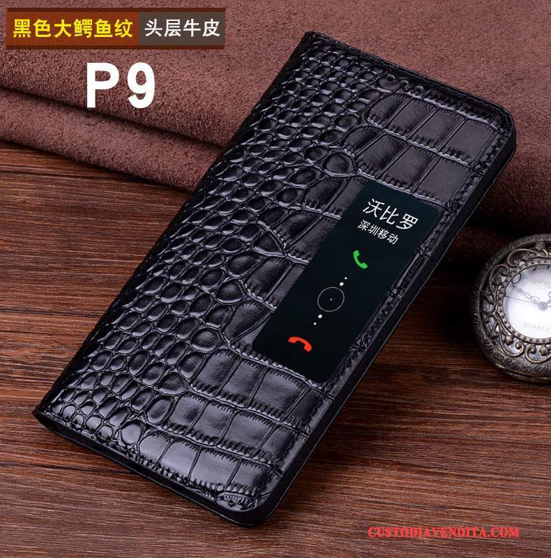 Custodia Huawei P9 Pelle Dormienza Pellicola Protettiva, Cover Huawei P9 Protezione Muccatelefono