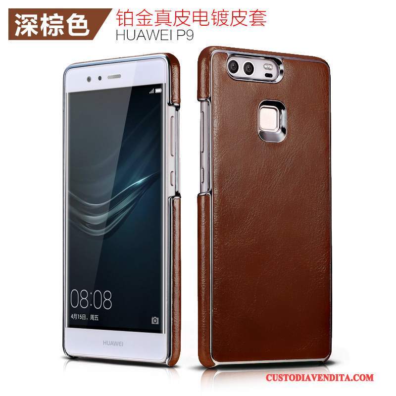 Custodia Huawei P9 Pelle Lusso Anti-caduta, Cover Huawei P9 Protezione Telefono Metallo