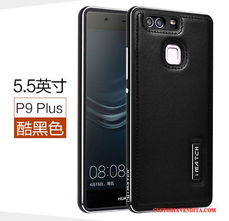 Custodia Huawei P9 Plus Pelle Affari Maglia, Cover Huawei P9 Plus Protezione Metallo Anti-caduta