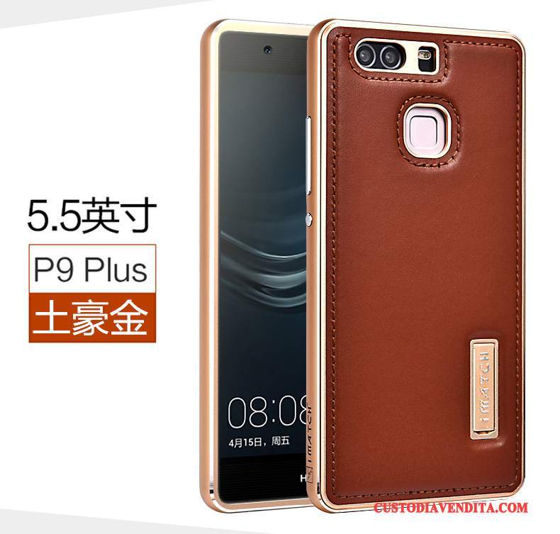 Custodia Huawei P9 Plus Pelle Affari Maglia, Cover Huawei P9 Plus Protezione Metallo Anti-caduta