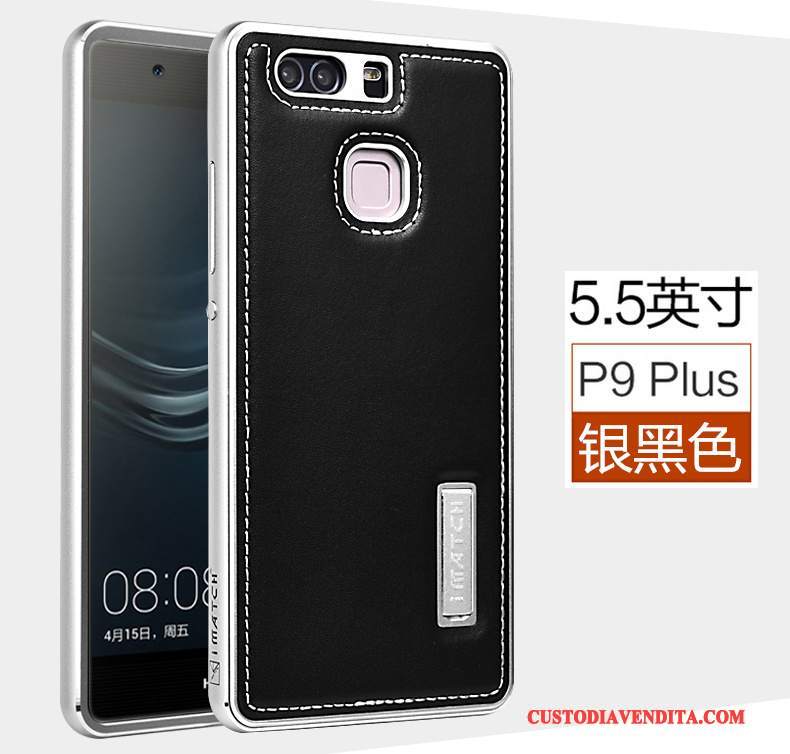 Custodia Huawei P9 Plus Pelle Affari Maglia, Cover Huawei P9 Plus Protezione Metallo Anti-caduta