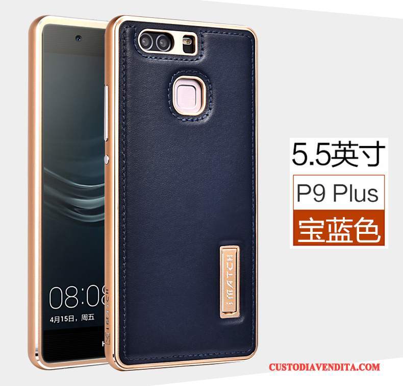 Custodia Huawei P9 Plus Pelle Affari Maglia, Cover Huawei P9 Plus Protezione Metallo Anti-caduta