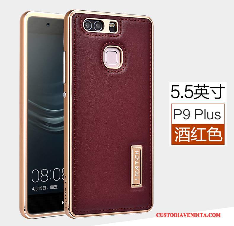 Custodia Huawei P9 Plus Pelle Affari Maglia, Cover Huawei P9 Plus Protezione Metallo Anti-caduta