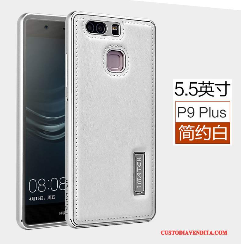 Custodia Huawei P9 Plus Pelle Affari Maglia, Cover Huawei P9 Plus Protezione Metallo Anti-caduta