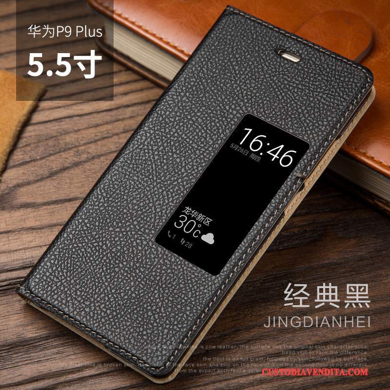 Custodia Huawei P9 Plus Protezione Anti-cadutatelefono, Cover Huawei P9 Plus Pelle Nero Tutto Incluso