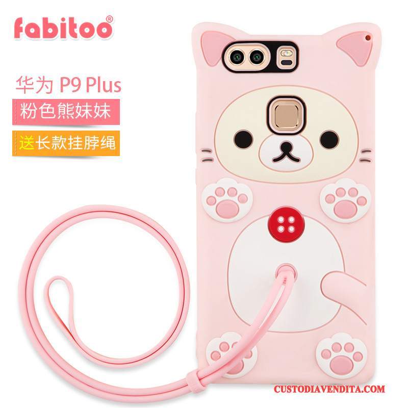 Custodia Huawei P9 Plus Silicone Anti-caduta Rosa, Cover Huawei P9 Plus Protezione Ring Coniglio