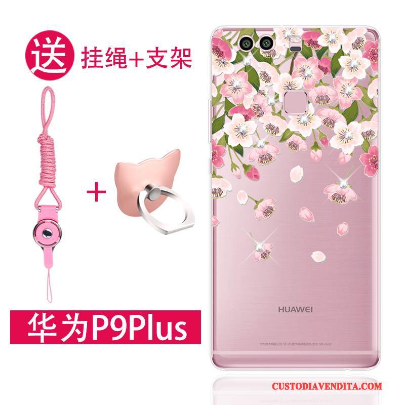 Custodia Huawei P9 Plus Silicone Ornamenti Appesi Anti-caduta, Cover Huawei P9 Plus Rosa Tutto Incluso