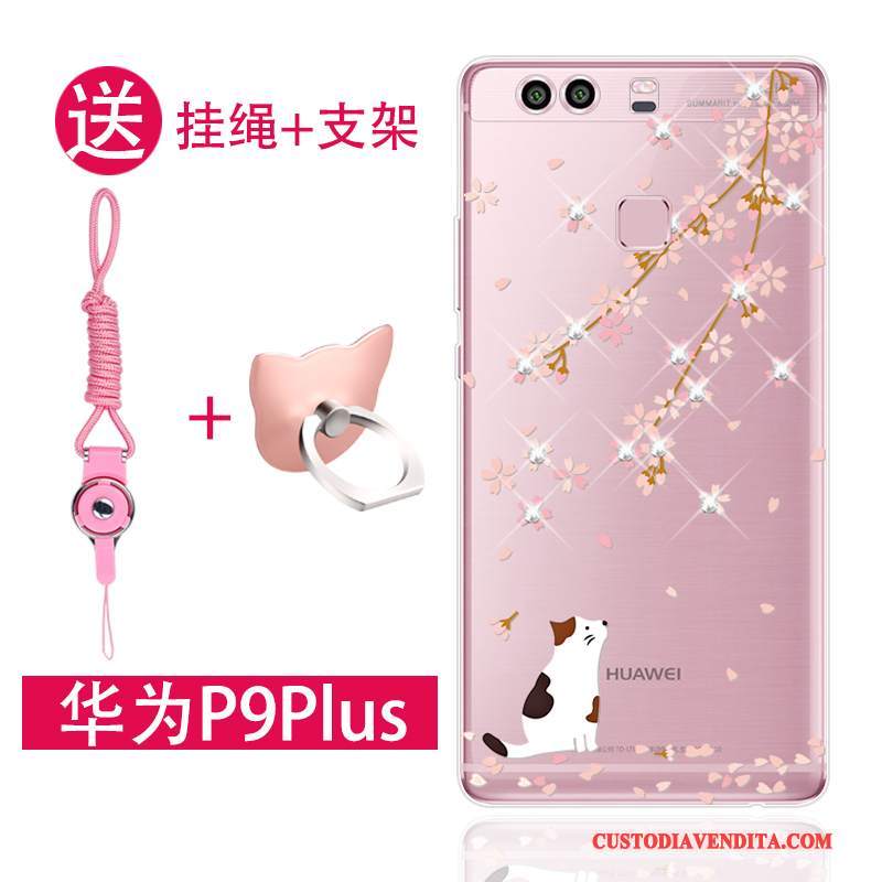 Custodia Huawei P9 Plus Silicone Ornamenti Appesi Anti-caduta, Cover Huawei P9 Plus Rosa Tutto Incluso