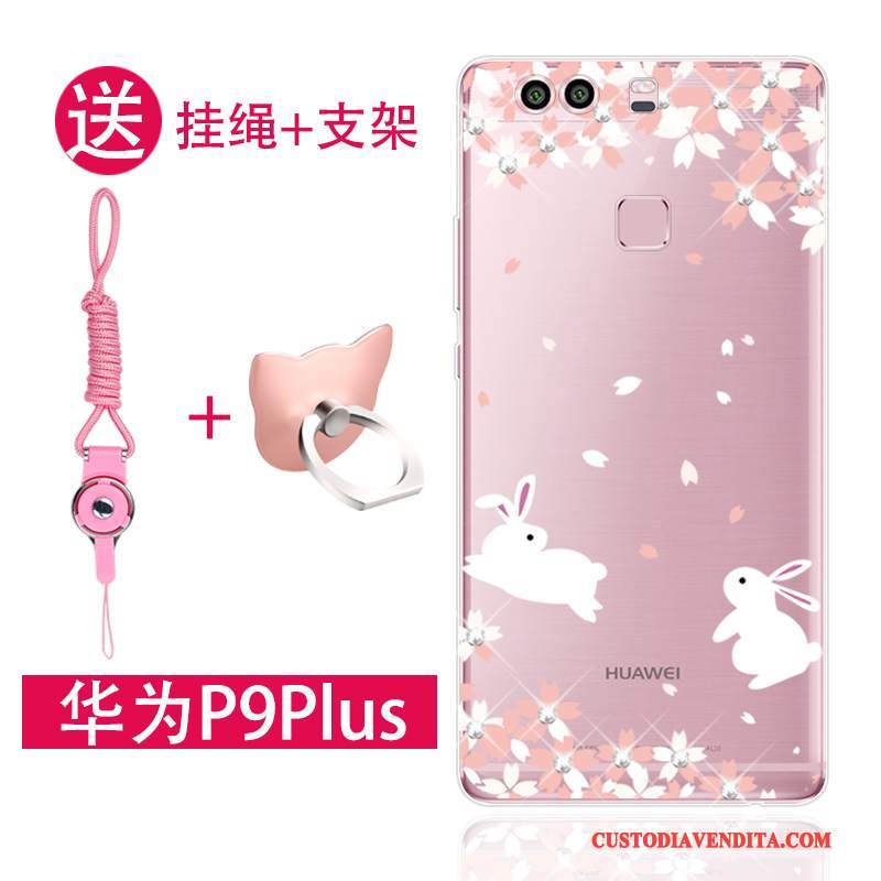 Custodia Huawei P9 Plus Silicone Ornamenti Appesi Anti-caduta, Cover Huawei P9 Plus Rosa Tutto Incluso