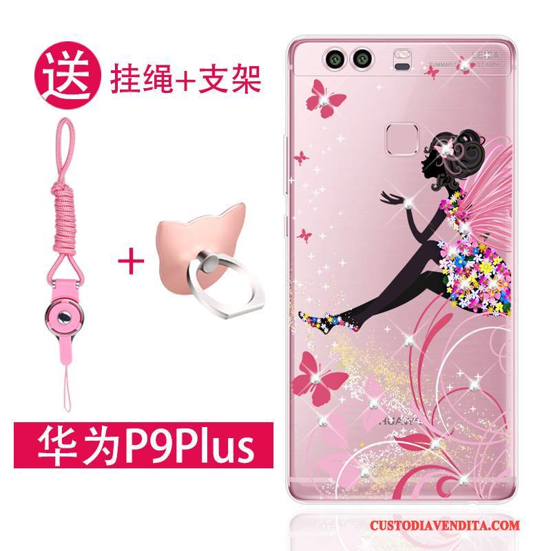 Custodia Huawei P9 Plus Silicone Ornamenti Appesi Anti-caduta, Cover Huawei P9 Plus Rosa Tutto Incluso