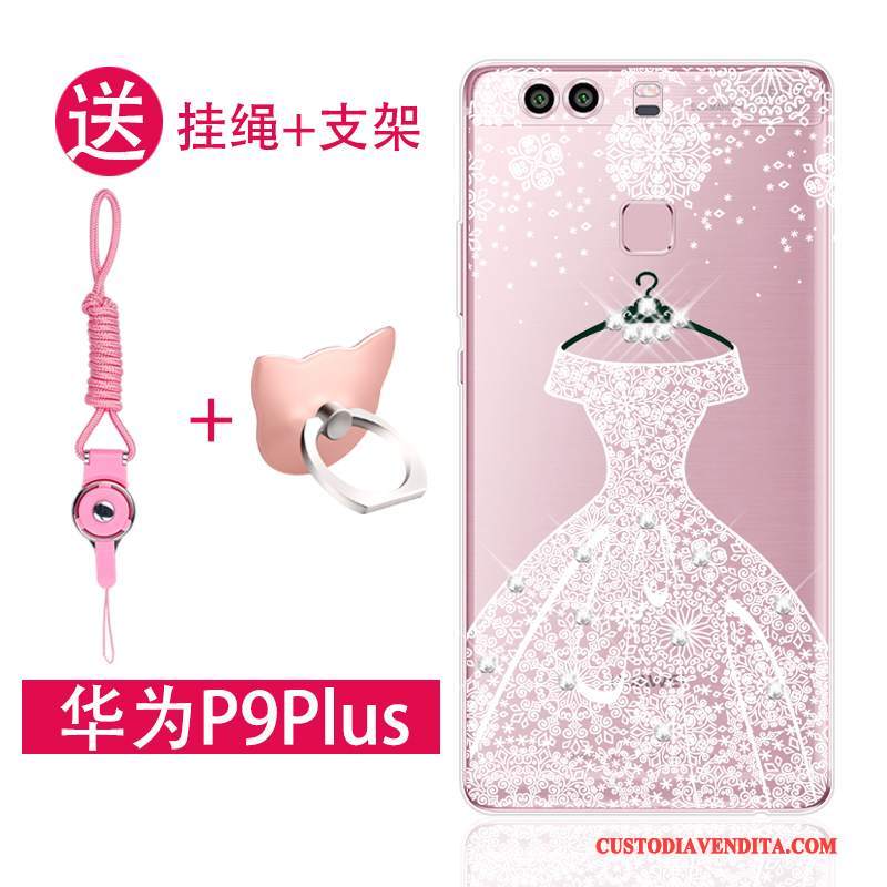 Custodia Huawei P9 Plus Silicone Ornamenti Appesi Anti-caduta, Cover Huawei P9 Plus Rosa Tutto Incluso