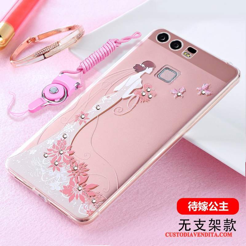 Custodia Huawei P9 Plus Silicone Ornamenti Appesi Tendenza, Cover Huawei P9 Plus Strass Anti-caduta Tutto Incluso