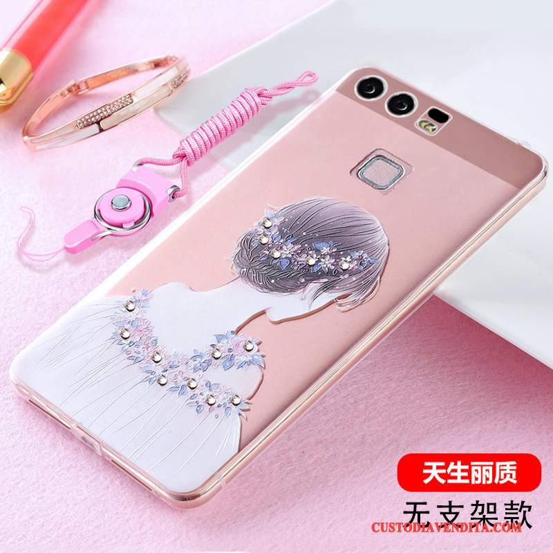 Custodia Huawei P9 Plus Silicone Ornamenti Appesi Tendenza, Cover Huawei P9 Plus Strass Anti-caduta Tutto Incluso