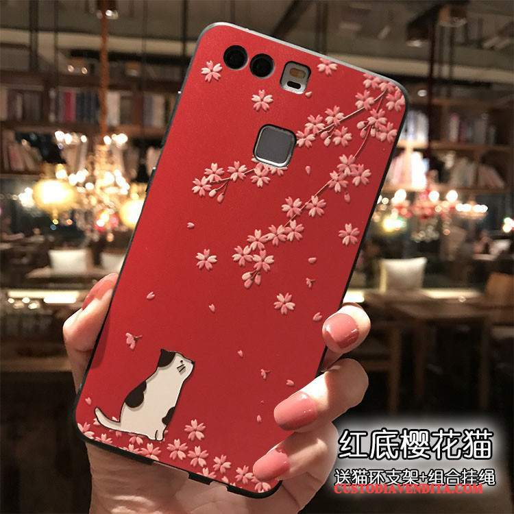 Custodia Huawei P9 Plus Silicone Ornamenti Appesitelefono, Cover Huawei P9 Plus Tendenza Rosso