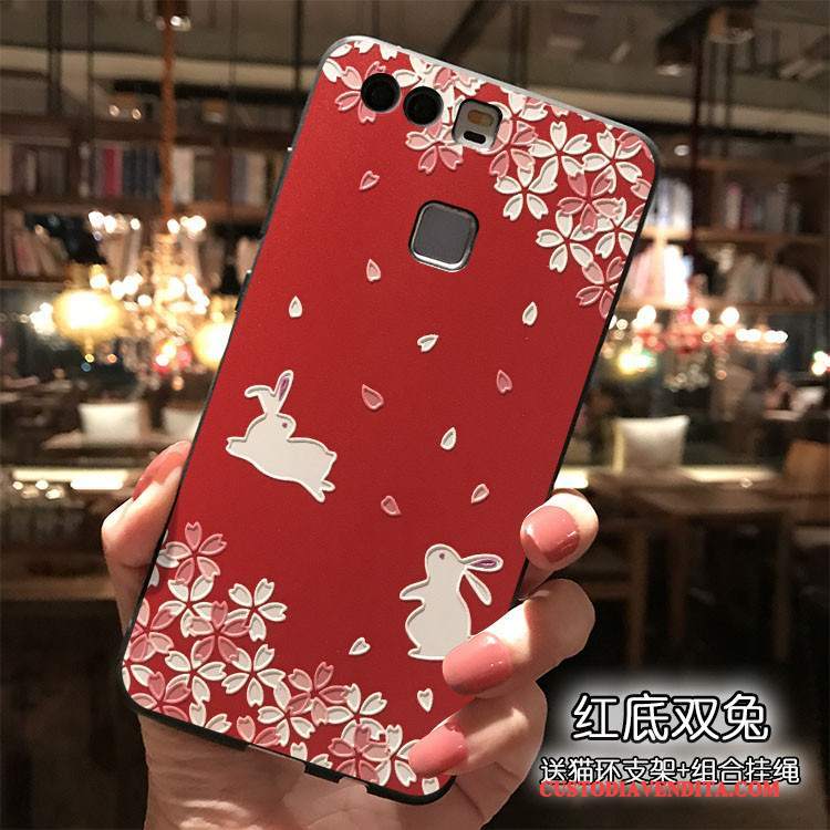 Custodia Huawei P9 Plus Silicone Ornamenti Appesitelefono, Cover Huawei P9 Plus Tendenza Rosso