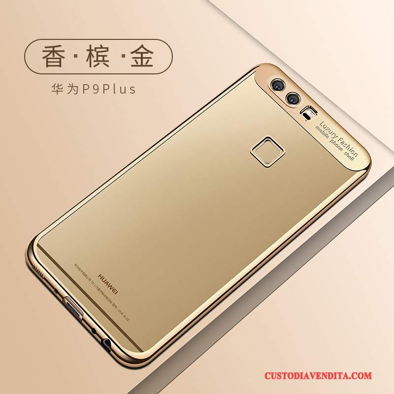 Custodia Huawei P9 Plus Silicone Trasparente Oro, Cover Huawei P9 Plus Protezione Telefono Morbido