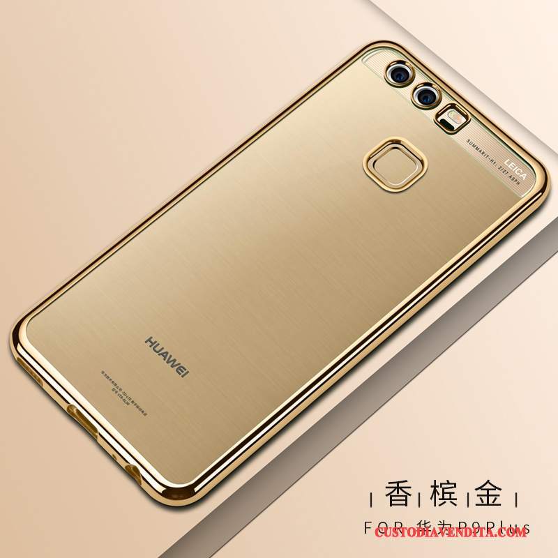 Custodia Huawei P9 Plus Silicone Trasparente Oro, Cover Huawei P9 Plus Protezione Telefono Morbido