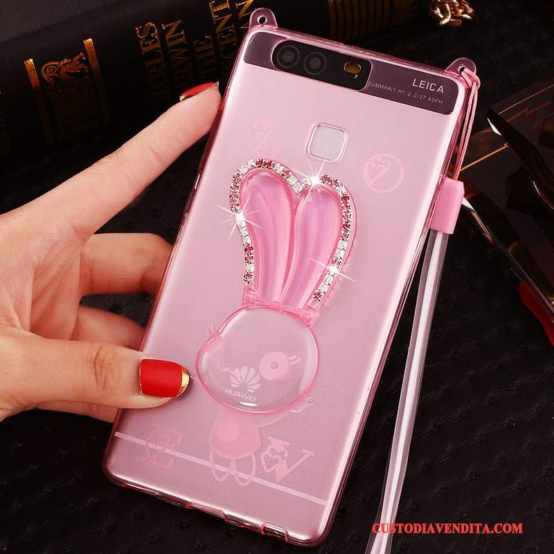 Custodia Huawei P9 Plus Strass Alto Ornamenti Appesi, Cover Huawei P9 Plus Protezione Rosa Sottile