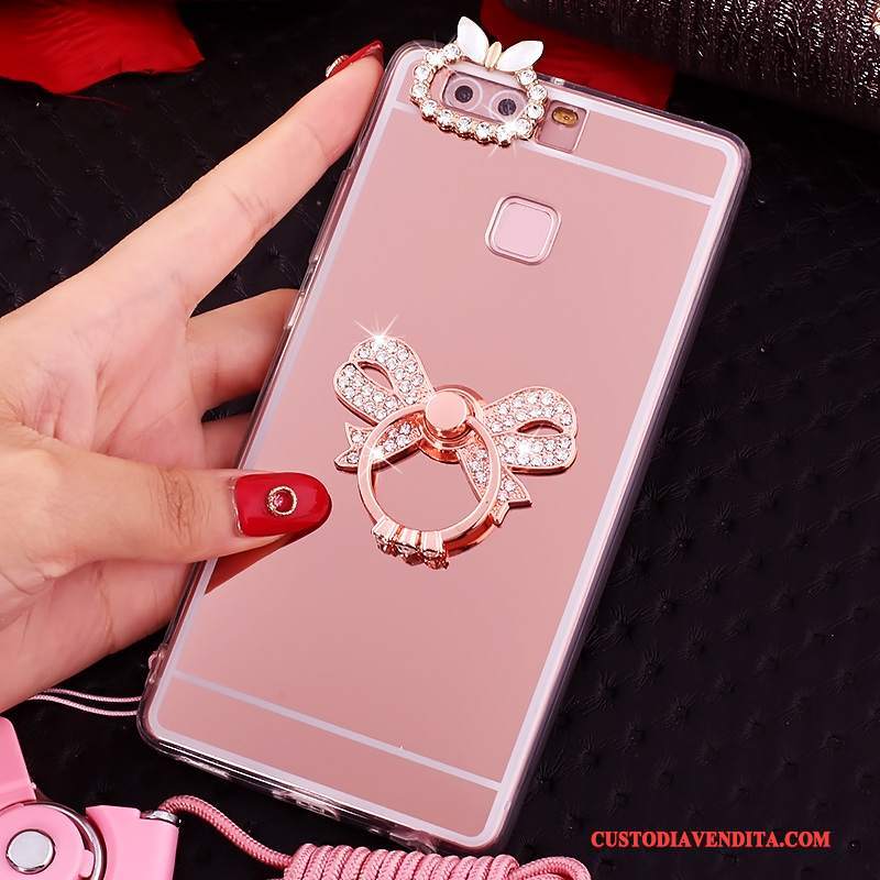 Custodia Huawei P9 Plus Strass Anti-caduta Tutto Incluso, Cover Huawei P9 Plus Protezione Rosa Ornamenti Appesi