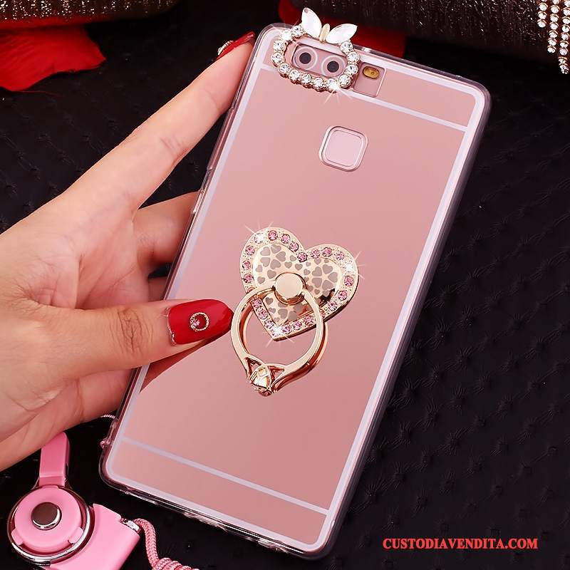 Custodia Huawei P9 Plus Strass Anti-caduta Tutto Incluso, Cover Huawei P9 Plus Protezione Rosa Ornamenti Appesi