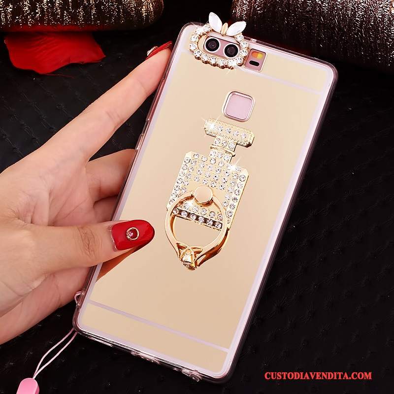 Custodia Huawei P9 Plus Strass Anti-caduta Tutto Incluso, Cover Huawei P9 Plus Protezione Rosa Ornamenti Appesi