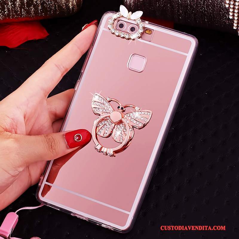 Custodia Huawei P9 Plus Strass Anti-caduta Tutto Incluso, Cover Huawei P9 Plus Protezione Rosa Ornamenti Appesi