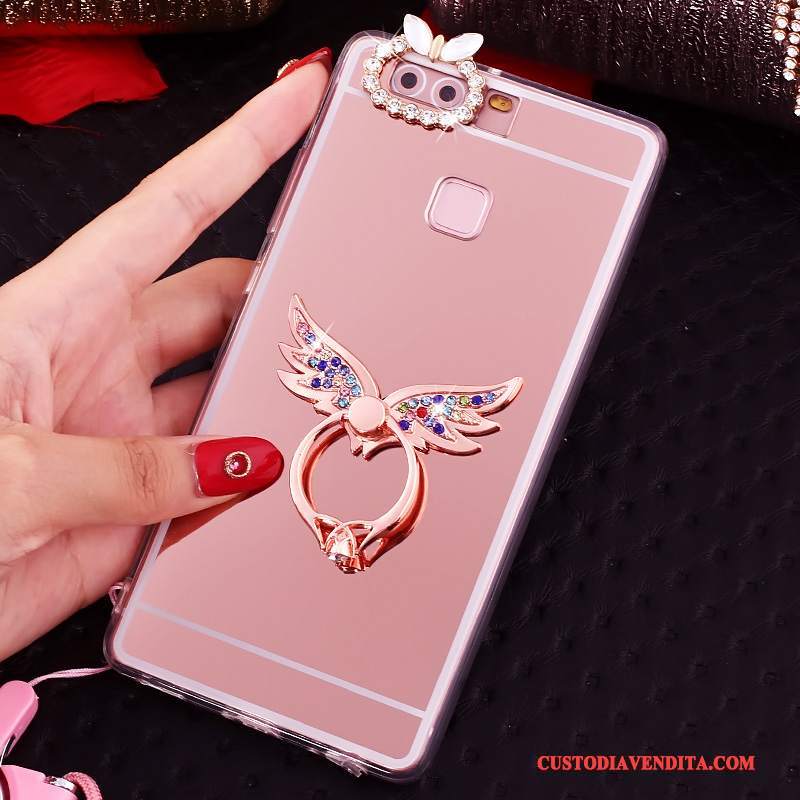 Custodia Huawei P9 Plus Strass Anti-caduta Tutto Incluso, Cover Huawei P9 Plus Protezione Rosa Ornamenti Appesi