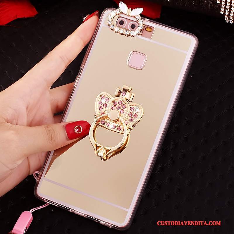 Custodia Huawei P9 Plus Strass Anti-caduta Tutto Incluso, Cover Huawei P9 Plus Protezione Rosa Ornamenti Appesi