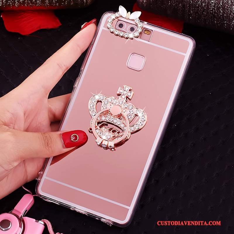 Custodia Huawei P9 Plus Strass Anti-caduta Tutto Incluso, Cover Huawei P9 Plus Protezione Rosa Ornamenti Appesi