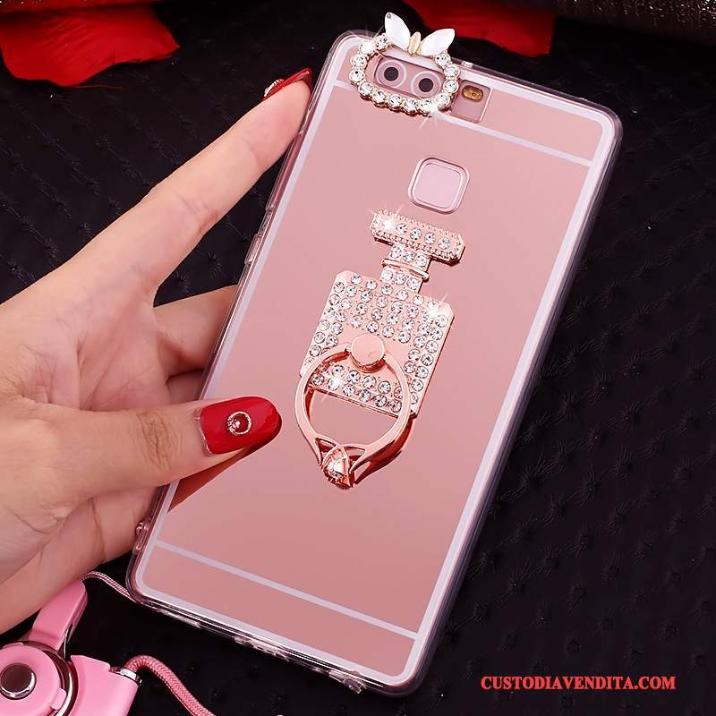 Custodia Huawei P9 Plus Strass Anti-caduta Tutto Incluso, Cover Huawei P9 Plus Protezione Rosa Ornamenti Appesi