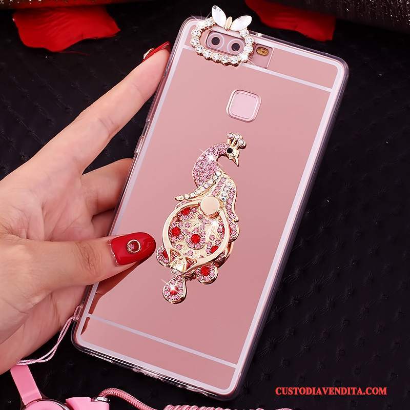 Custodia Huawei P9 Plus Strass Anti-caduta Tutto Incluso, Cover Huawei P9 Plus Protezione Rosa Ornamenti Appesi