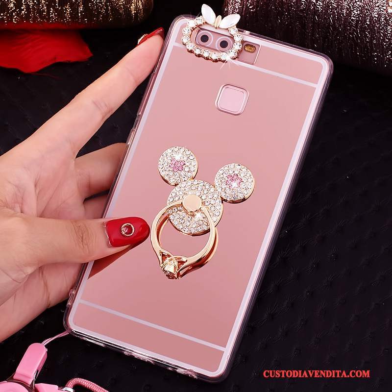 Custodia Huawei P9 Plus Strass Anti-caduta Tutto Incluso, Cover Huawei P9 Plus Protezione Rosa Ornamenti Appesi