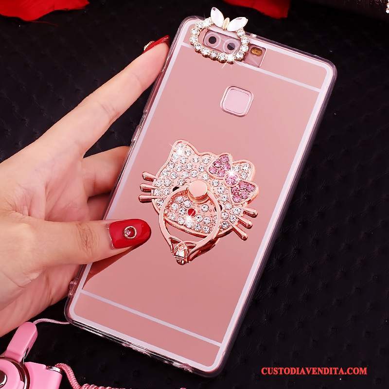 Custodia Huawei P9 Plus Strass Anti-caduta Tutto Incluso, Cover Huawei P9 Plus Protezione Rosa Ornamenti Appesi