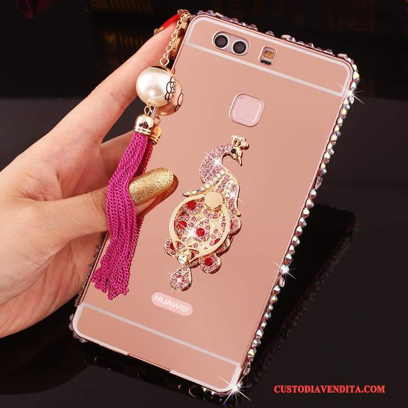 Custodia Huawei P9 Plus Strass Rosatelefono, Cover Huawei P9 Plus Protezione Metallo Telaio