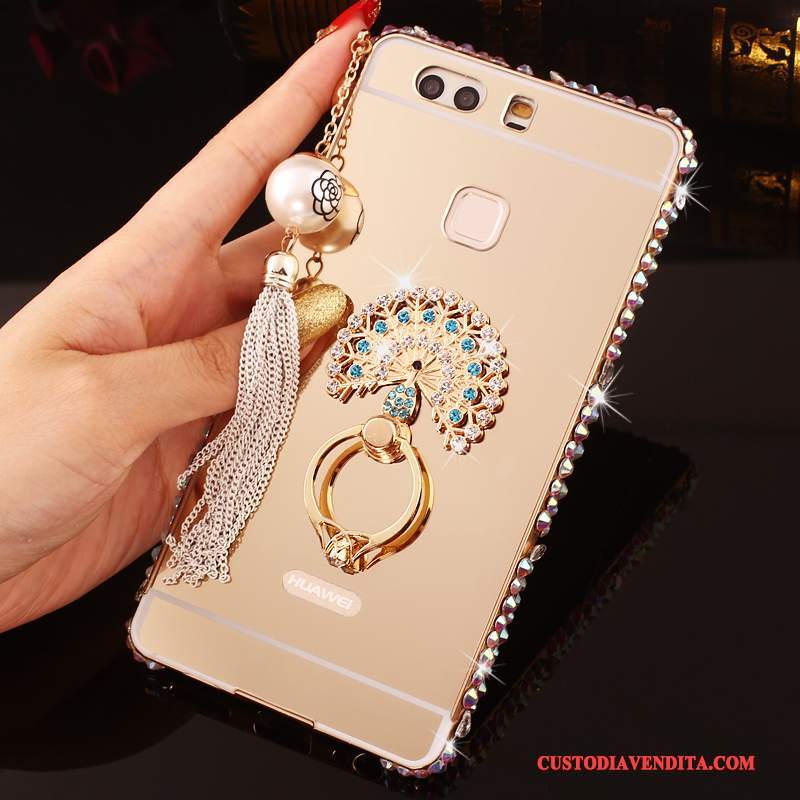 Custodia Huawei P9 Plus Strass Rosatelefono, Cover Huawei P9 Plus Protezione Metallo Telaio