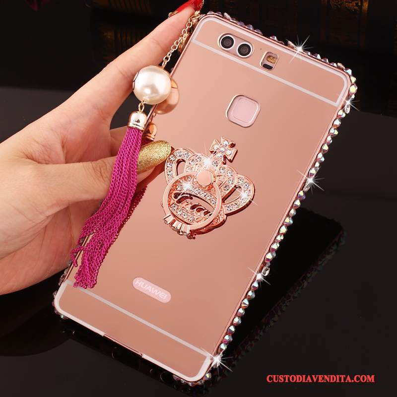 Custodia Huawei P9 Plus Strass Rosatelefono, Cover Huawei P9 Plus Protezione Metallo Telaio