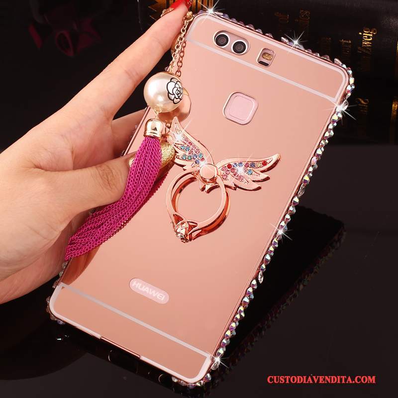 Custodia Huawei P9 Plus Strass Rosatelefono, Cover Huawei P9 Plus Protezione Metallo Telaio